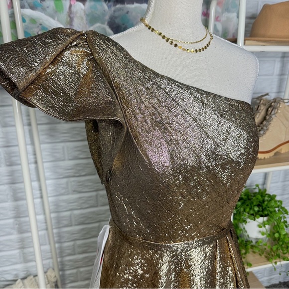 Mac Duggal 67297 New One Shoulder Metallic Ballgown Antique Bronze (12) - Picture 4 of 9